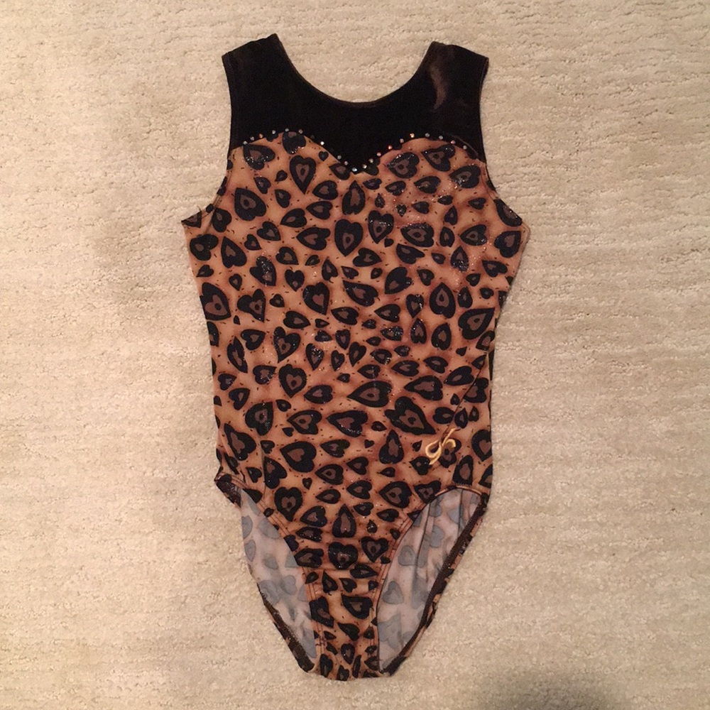GK Elite Cheetah Heart Print Leotard, Adult XS